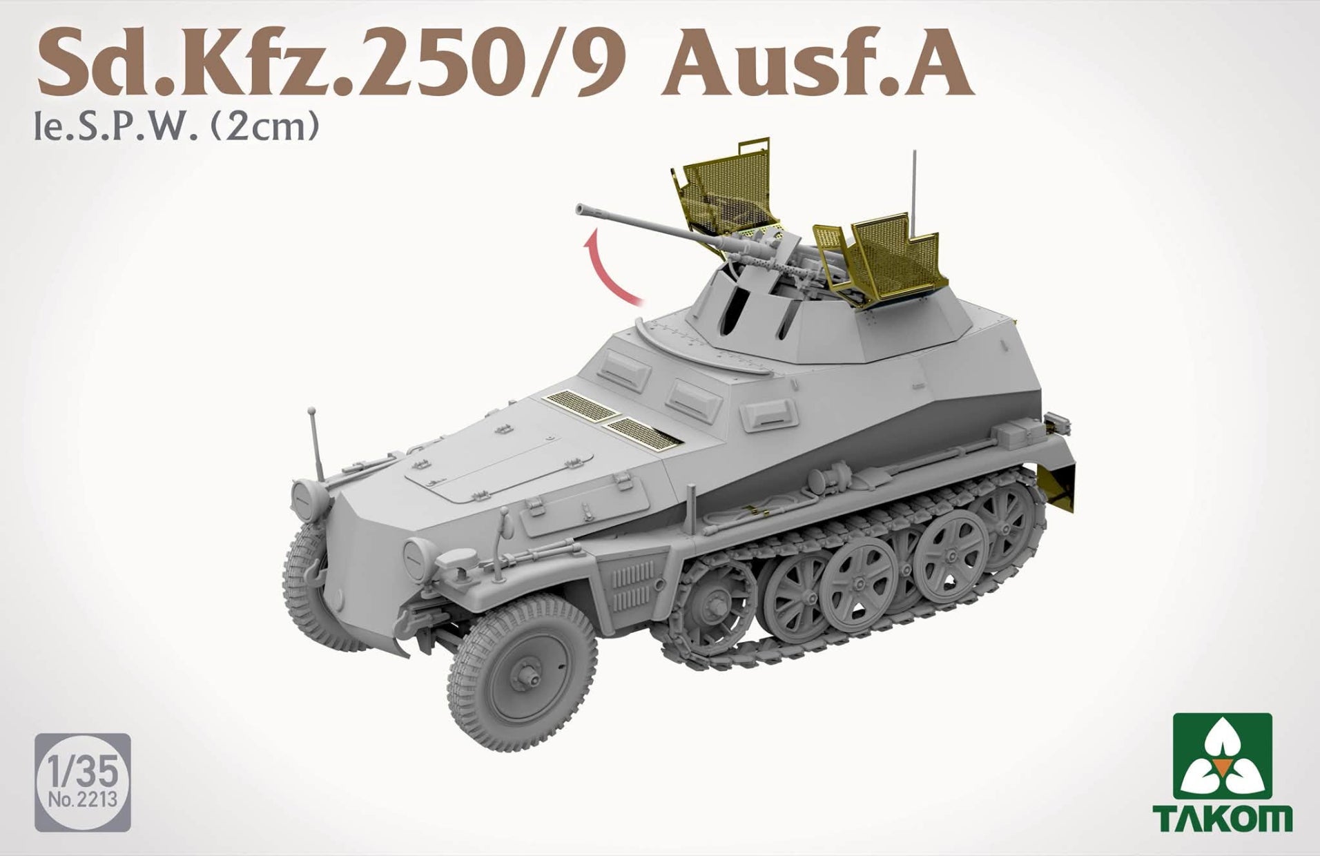 Detalle movimiento del cañón de la maqueta del vehículo blindado alemán Sd.Kfz.251/9 en escala 1:35 de Takom referencia 2213