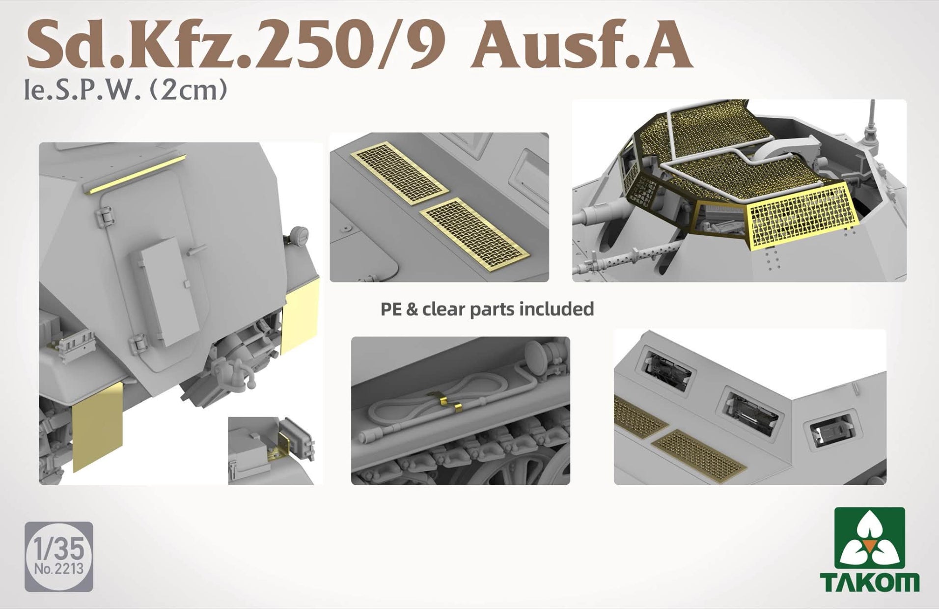Fotograbados de la maqueta del vehículo blindado alemán Sd.Kfz.251/9 en escala 1:35 de Takom referencia 2213