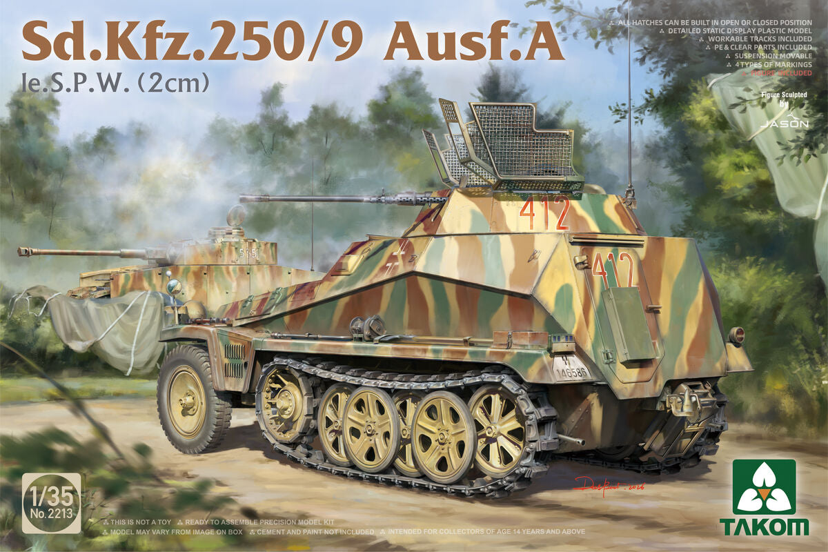 Portada de la caja de la maqueta del vehículo blindado alemán Sd.Kfz.251/9 en escala 1:35 de Takom referencia 2213