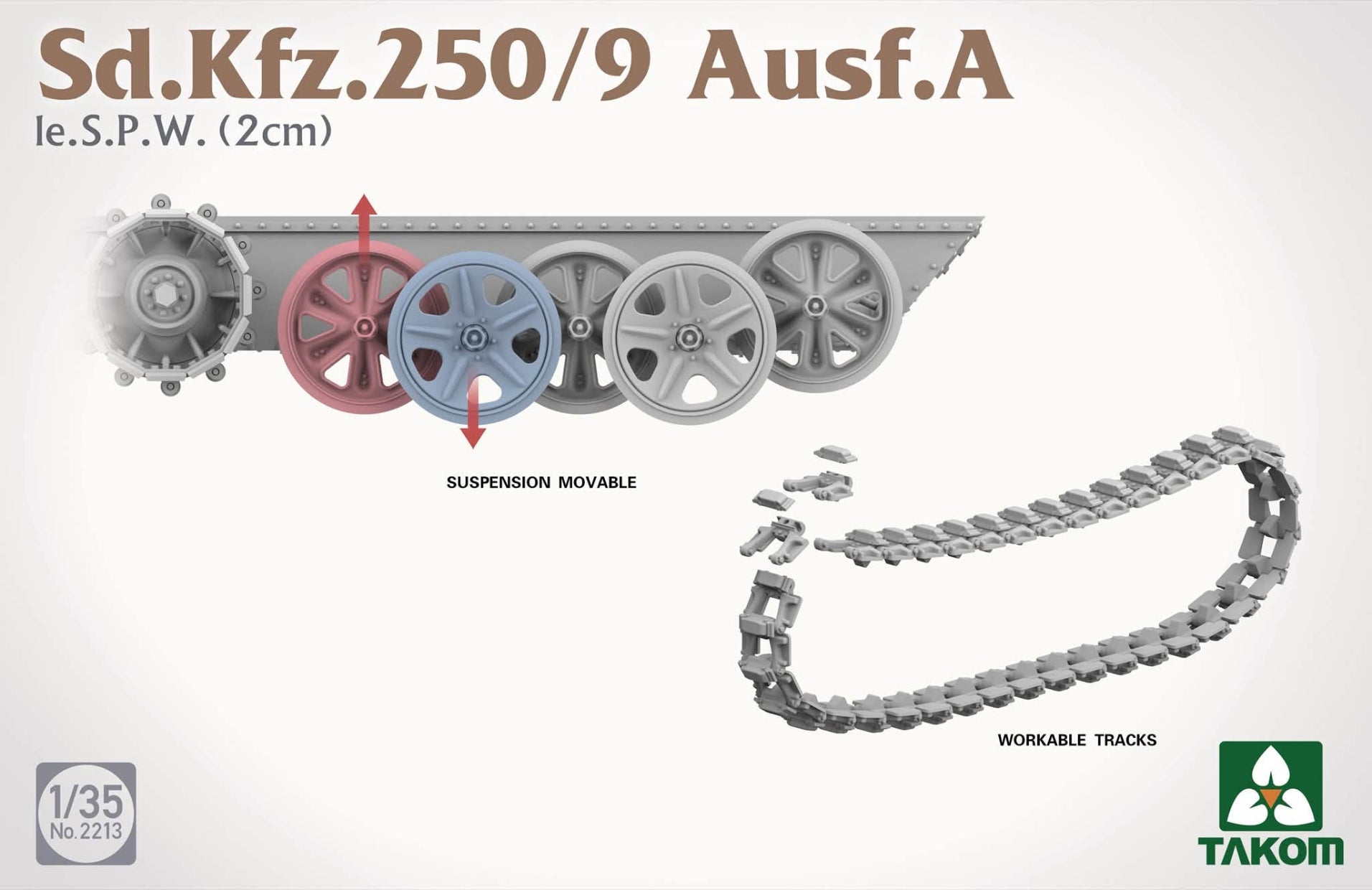 Suspensiones de la maqueta del vehículo blindado alemán Sd.Kfz.251/9 en escala 1:35 de Takom referencia 2213