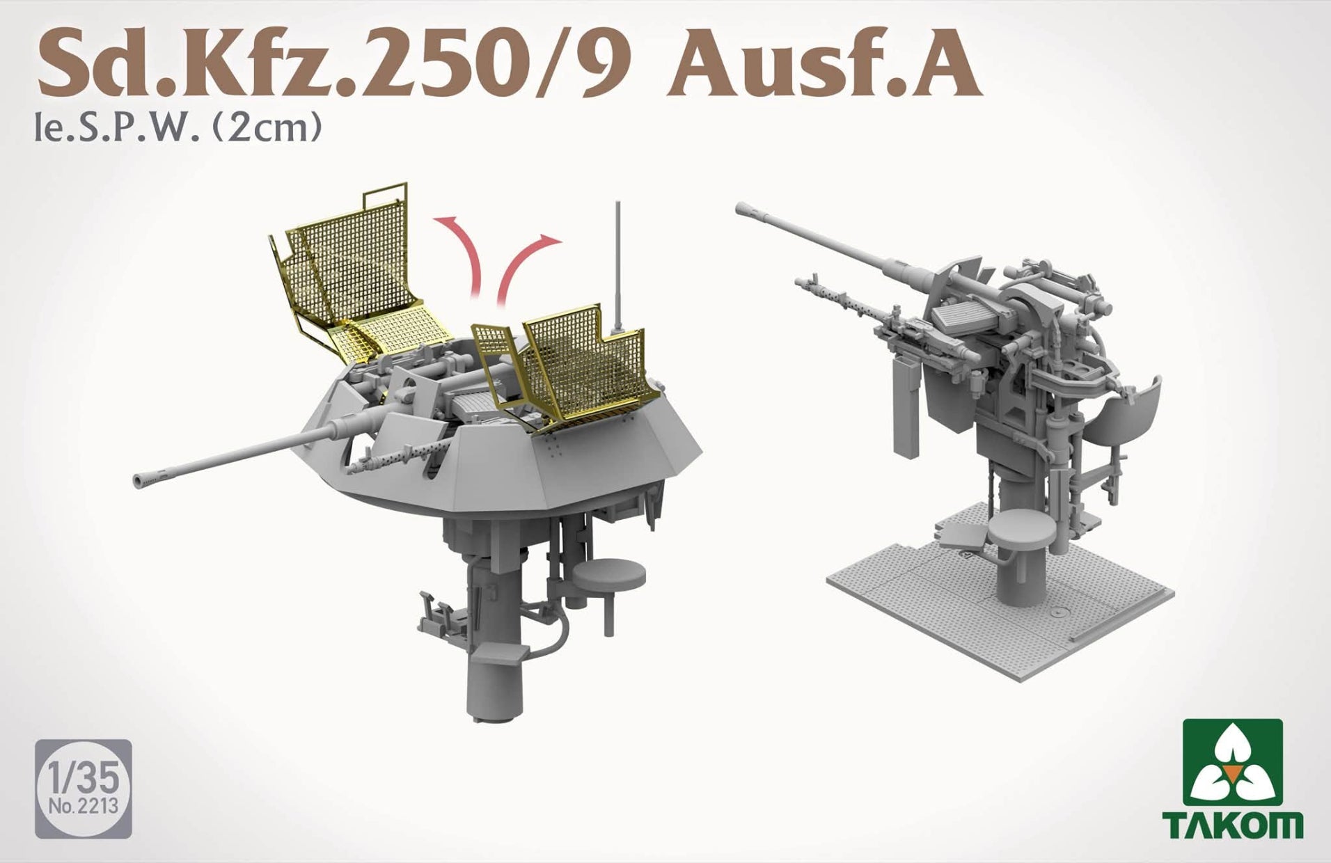 Detalle del cañón de la maqueta del vehículo blindado alemán Sd.Kfz.251/9 en escala 1:35 de Takom referencia 2213