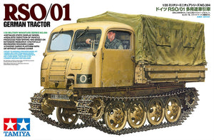 Portada de la caja de la maqueta del tractor alemán RSO/01 en escala 1:35 de Tamiya referencia 35394