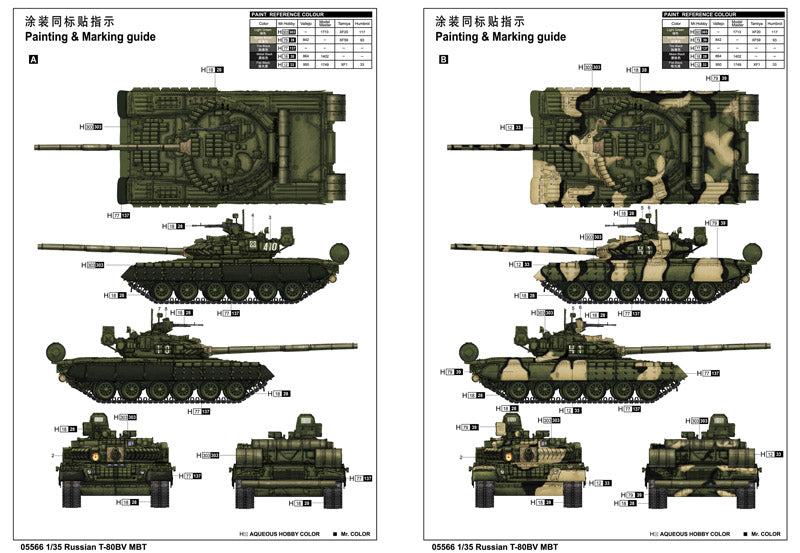 Decoraciones 1 de la maqueta del carro de combate ruso T-80BV en escala 1:35 de Trumpeter referencia 05566