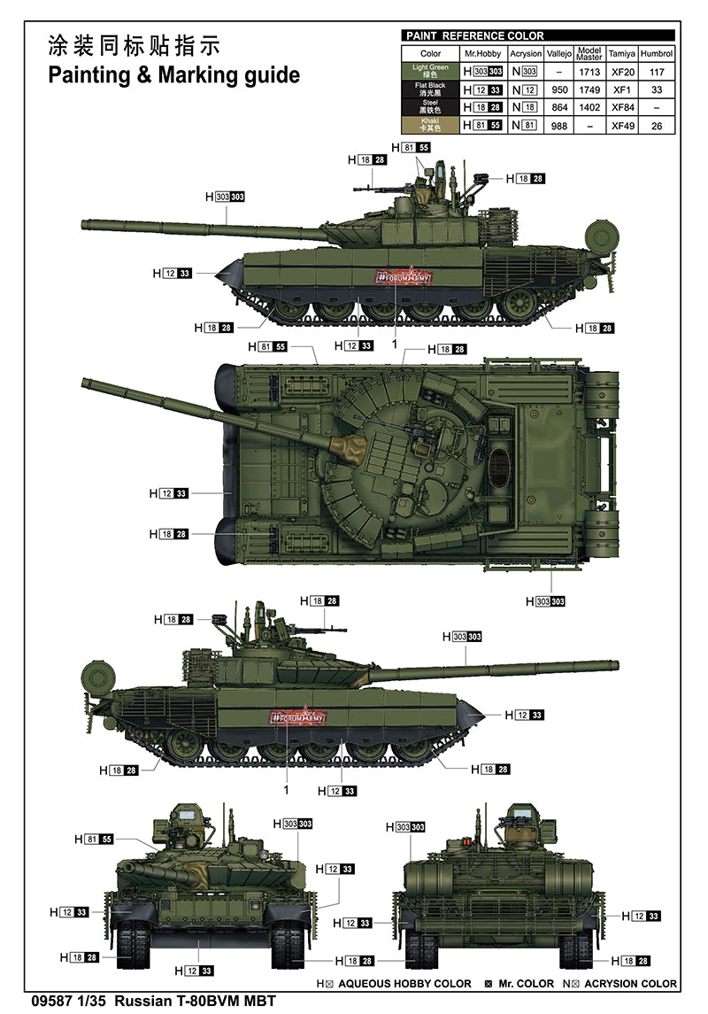 Decoraciones de la maqueta del carro de combate ruso T-80BVM en escala 1:35 de Trumpeter referencia 09587