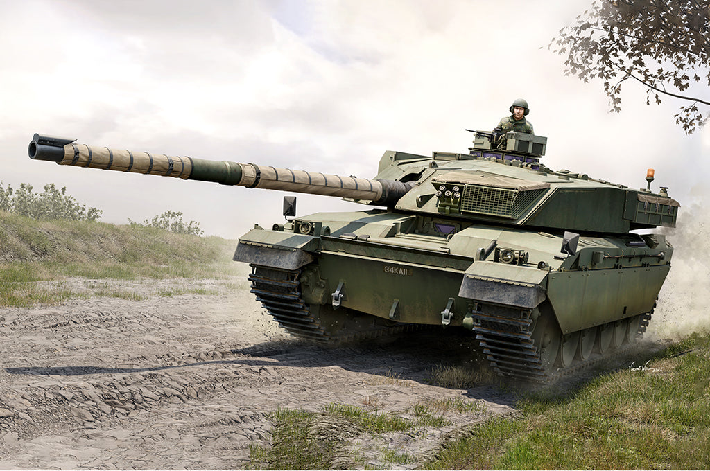 Portada de la caja de la maqueta del carro de combate británico Challenguer 1 en escala 1:35 de Trumpeter referencia 09611