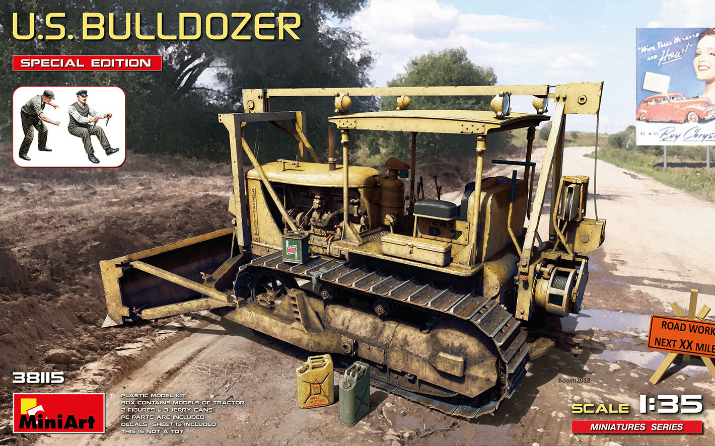 Portada de la caja de la maqueta del US Bulldozer en escala 1:35 de Miniart referencia 38115