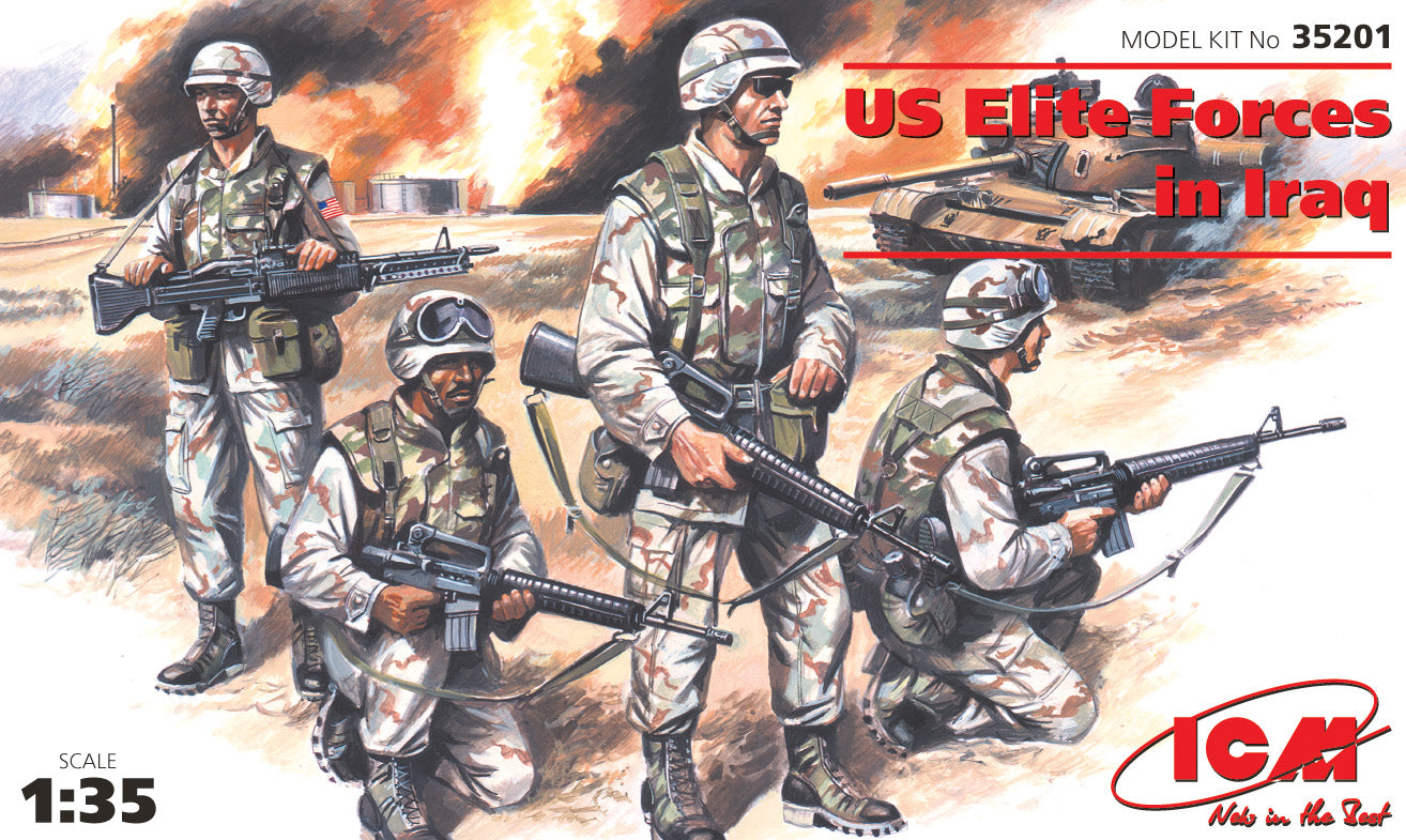 Foto de la portada de la caja de figuras de soldados de élite norteamericanos en Iraq en escala 1:35 de ICM referencia 35201