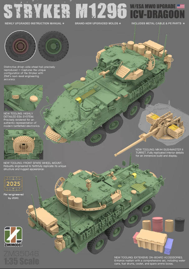 Detalles de la maqueta del IFV norteamericano M1296 Stryker con ICV Dragon en escala 1:35 de Zimi Models referencia 35046