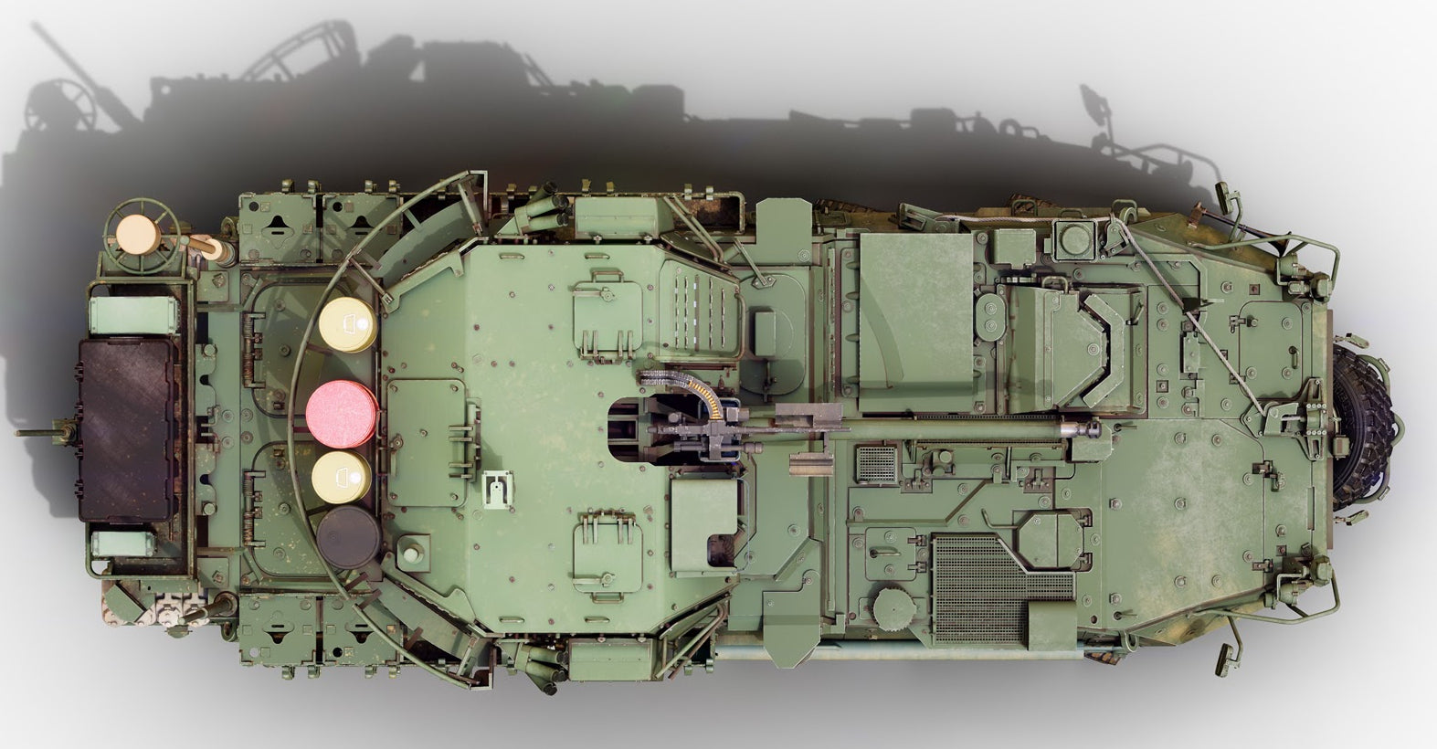 Foto aérea de la maqueta del IFV norteamericano M1296 Stryker con ICV Dragon en escala 1:35 de Zimi Models referencia 35046