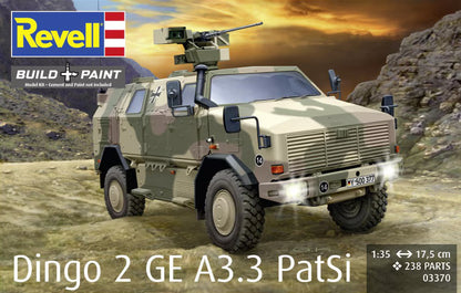 Portada de la caja de la maqueta del vehículo de transporte de tropas alemán Dingo 2 GE A3 en escala 1:35 de Revell referencia 03370