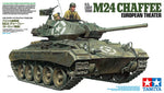 Portada de la caja de la maqueta del carro ligero norteamericano M24 Chaffee en Europa durante la 2ª Guerra Mundial en escala 1:24 de Tamiya referencia 35391