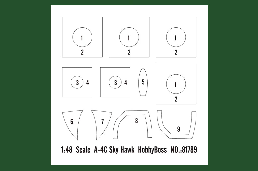 Máscaras de la maqueta del caza Douglas A-4B Skyhawk en escala 148 de Hobby Boss referencia 81790