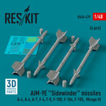 Set de 4 misiles aire aire AIM-9E Sidewinder en escala 1:48 de Reskit referencia RS48-0479