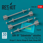 Set de 4 misiles aire aire AIM-9P Sidewinder en escala 1:48 referencia RS48-0483