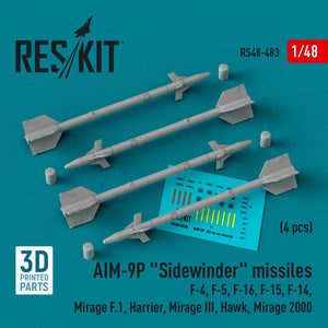 Set de 4 misiles aire aire AIM-9P Sidewinder en escala 1:48 referencia RS48-0483