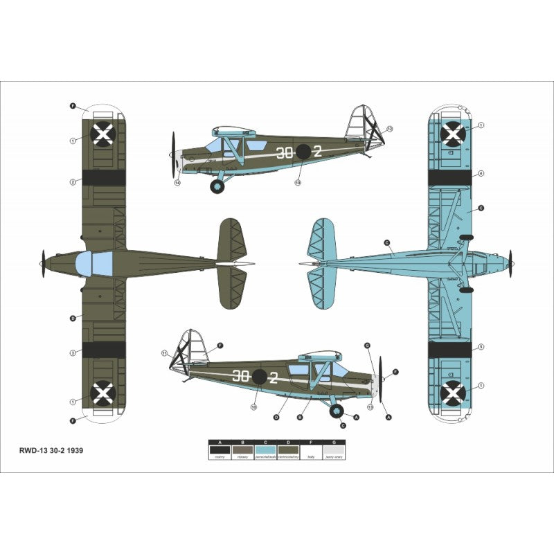 Decoración 2 de la maqueta del avión de transporte y reconocimiento polaco RWD-13 durante la guerra civil en escala 1:48 de Answer referencia A48025