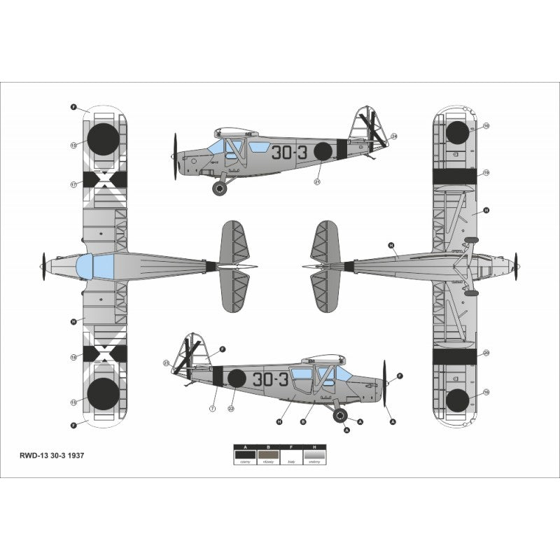 Decoración 3 de la maqueta del avión de transporte y reconocimiento polaco RWD-13 durante la guerra civil en escala 1:48 de Answer referencia A48025