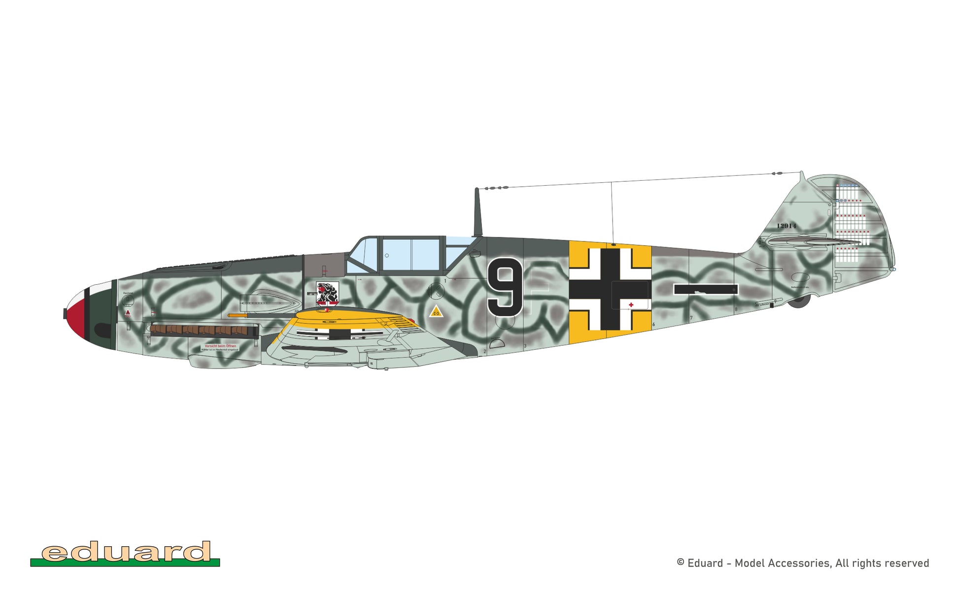 Decoración 1 de la maqueta del caza alemán Bf-109F-2 en escala 1:48 de Eduard edición Weekend referencia 84212