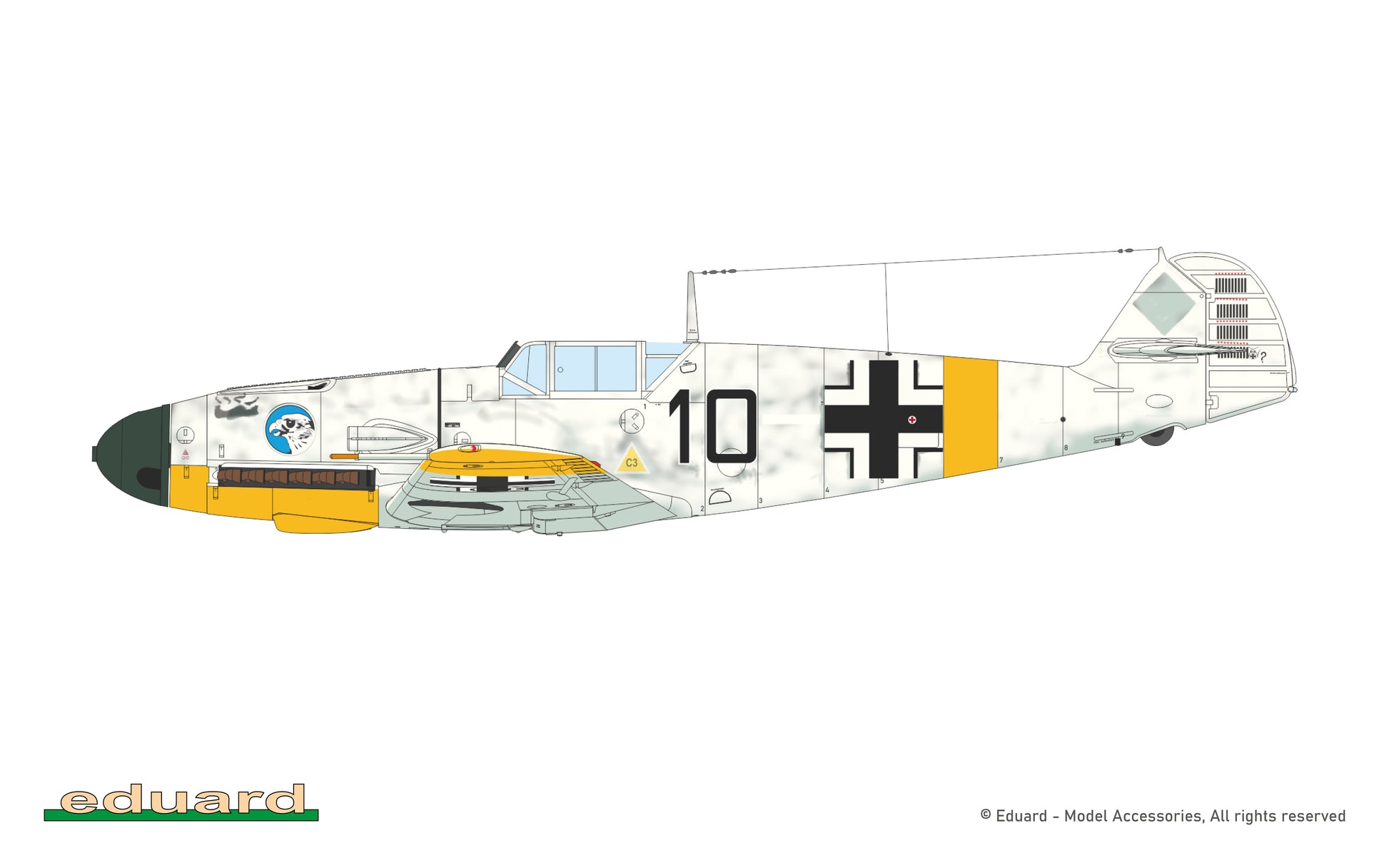 Decoración 2 de la maqueta del caza alemán Bf-109F-2 en escala 1:48 de Eduard edición Weekend referencia 84212