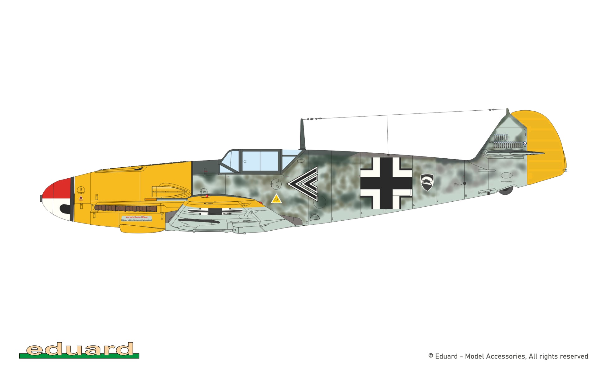 Decoración 3 de la maqueta del caza alemán Bf-109F-2 en escala 1:48 de Eduard edición Weekend referencia 84212