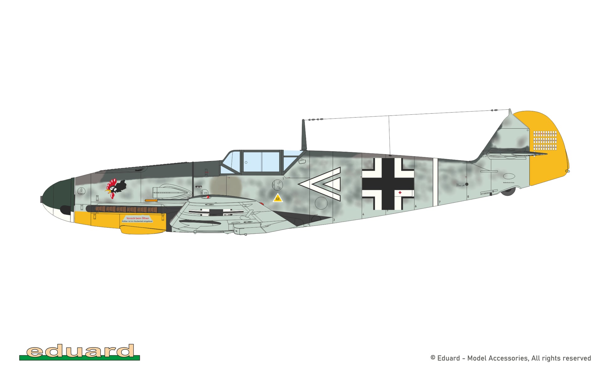 Decoración 4 de la maqueta del caza alemán Bf-109F-2 en escala 1:48 de Eduard edición Weekend referencia 84212