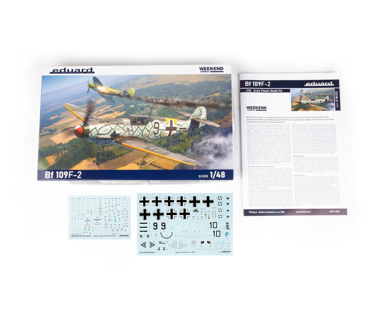 Contenido de la caja de la maqueta del caza alemán Bf-109F-2 en escala 1:48 de Eduard edición Weekend referencia 84212