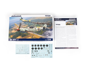 Contenido de la caja de la maqueta del caza alemán Bf-109F-2 en escala 1:48 de Eduard edición Weekend referencia 84212