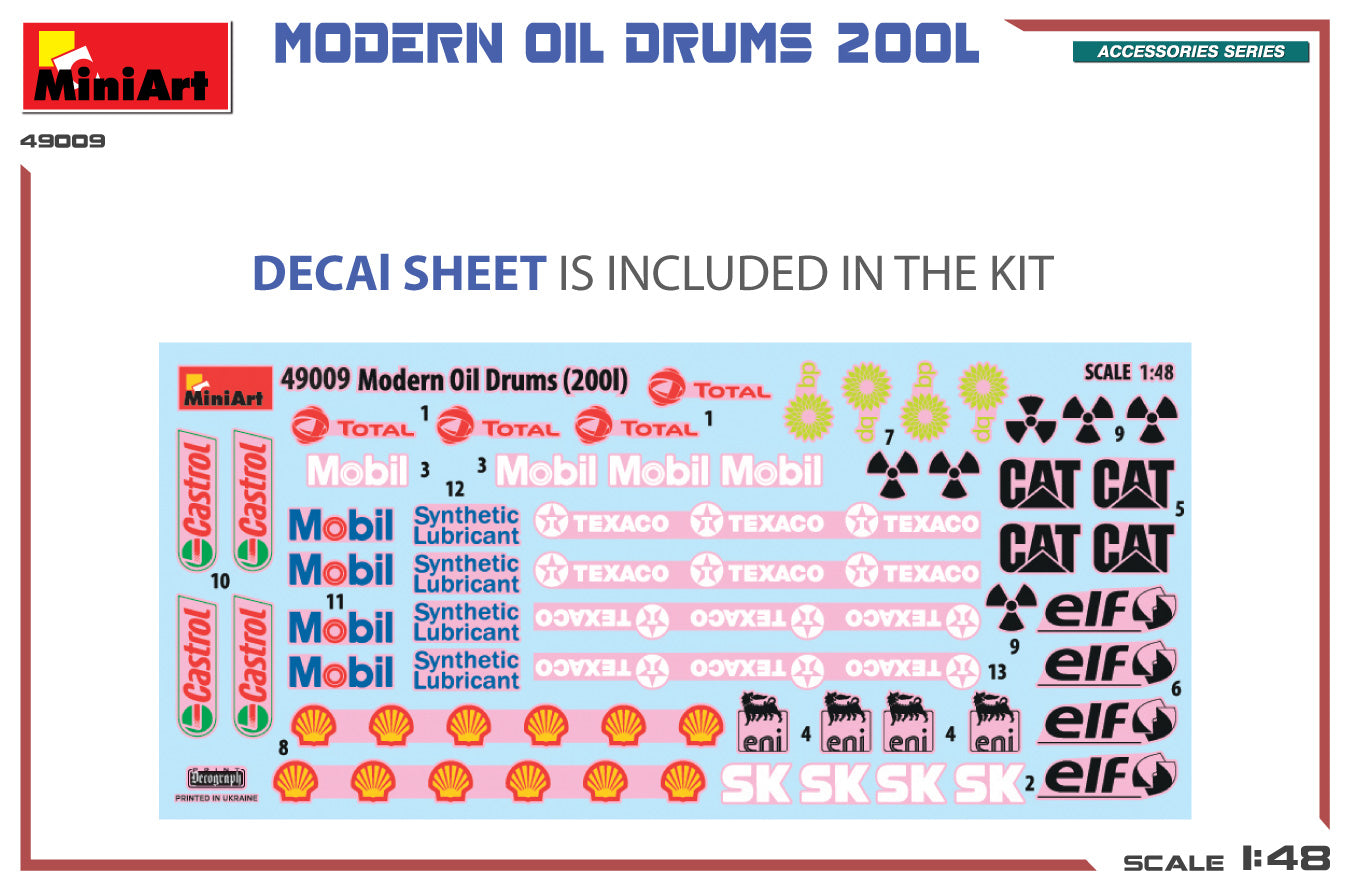 Calcas del set de barriles modernos de combustible de 200 litros en escala 1:48 de Miniart referencia 49009