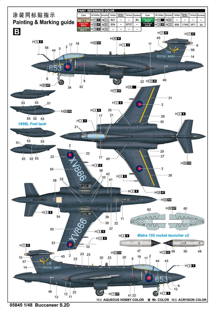 Decoración 2 de la maqueta del avión de ataque británico Buccaneer S.2D en escala 1:48 de Trumpeter referencia 05845