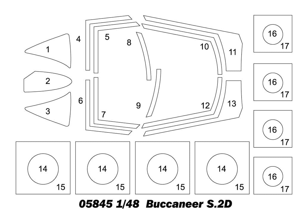 Máscaras de la maqueta del avión de ataque británico Buccaneer S.2D en escala 1:48 de Trumpeter referencia 05845