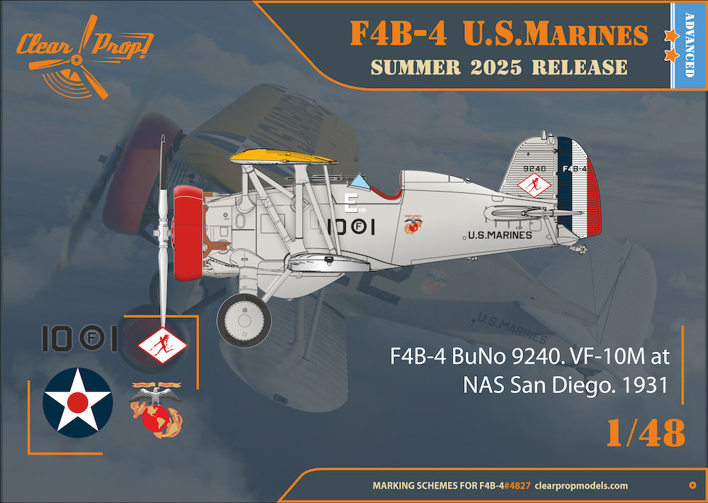 Decoración 1 de la maqueta del caza de entrenamiento de los US Marines F4F-4 en escala 1:48 de Clear Prop referencia 4827