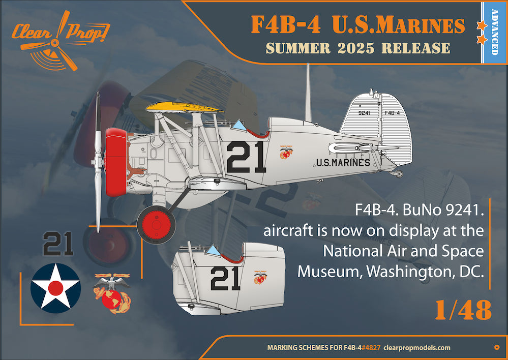 Decoración 4 de la maqueta del caza de entrenamiento de los US Marines F4F-4 en escala 1:48 de Clear Prop referencia 4827