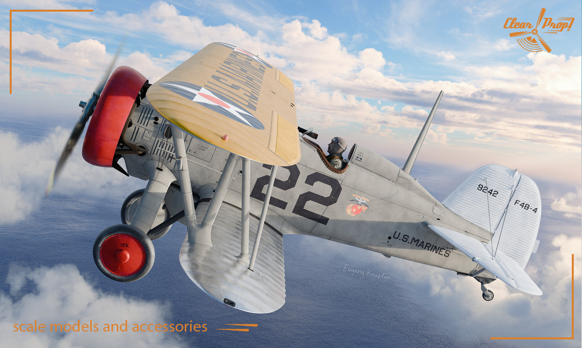 Portada de la caja de la maqueta del caza de entrenamiento de los US Marines F4F-4 en escala 1:48 de Clear Prop referencia 4827