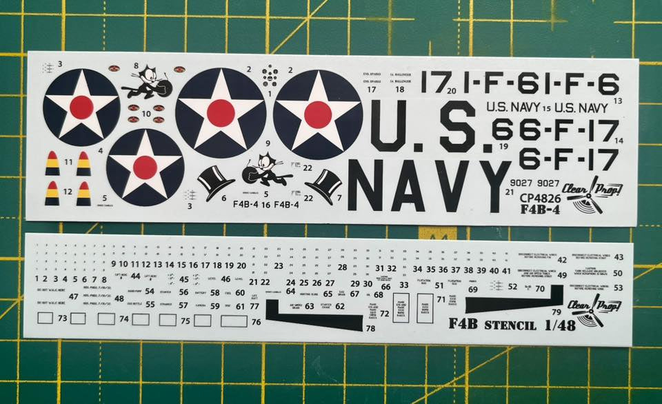 Calcas de la maqueta del caza F4-B de la US Navy en escala 1:48 del fabricante Clear Prop Models referencia 4826