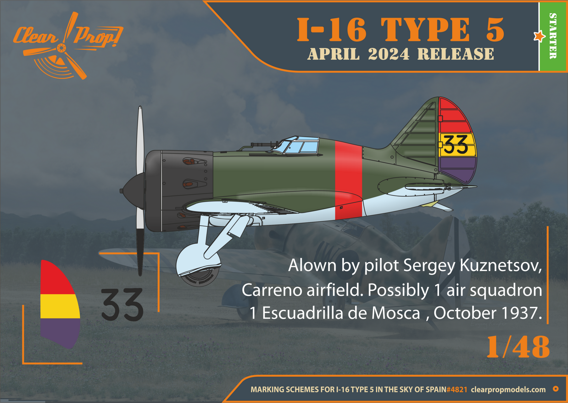Decoración 2 de la maqueta del caza soviético I-16 mosca en escala 1:48 de Clear Prop referencia 4821