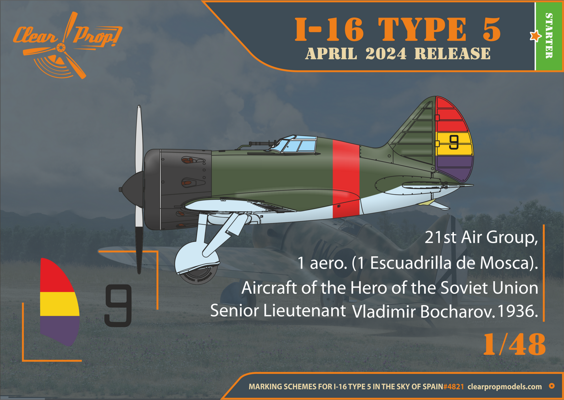 Decoración 5 de la maqueta del caza soviético I-16 mosca en escala 1:48 de Clear Prop referencia 4821