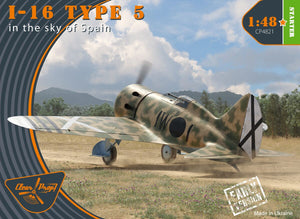 Portada dela caja de la maqueta del caza soviético I-16 mosca en escala 1:48 de Clear Prop referencia 4821