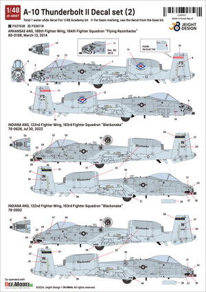 Decoraciones 1 del set de calcas para avión de ataque al suelo norteamericano A-10C en escala 1:48 de Def Model referencia JD-48007