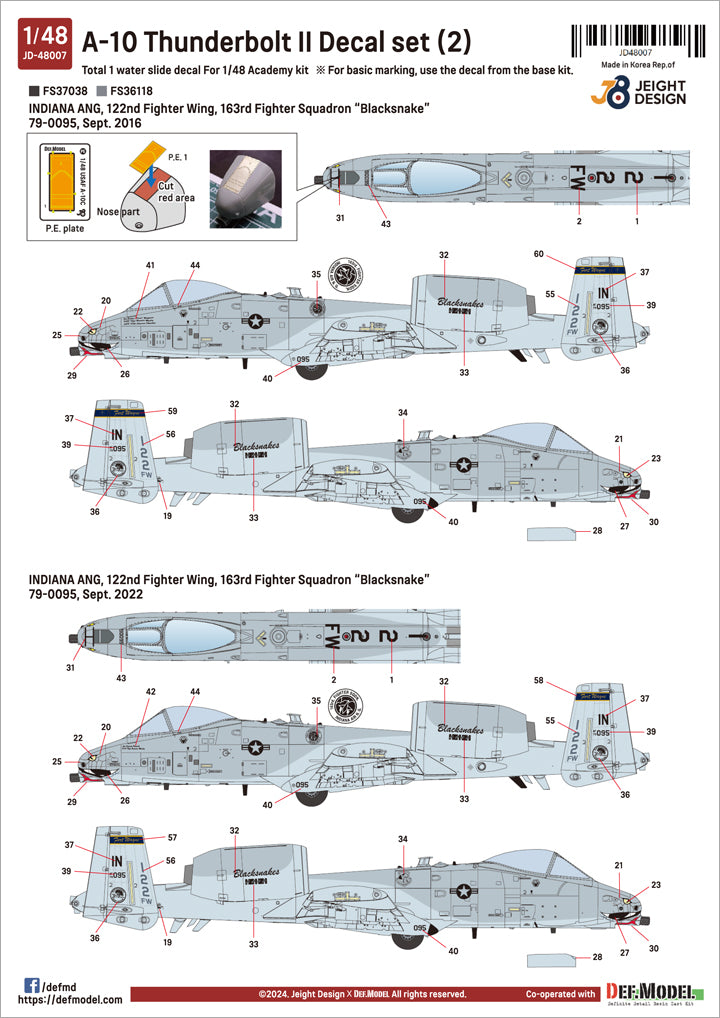Decoraciones 2 del set de calcas para avión de ataque al suelo norteamericano A-10C en escala 1:48 de Def Model referencia JD-48007
