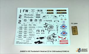 Contenido del set de calcas para avión de ataque al suelo norteamericano A-10C en escala 1:48 de Def Model referencia JD-48007