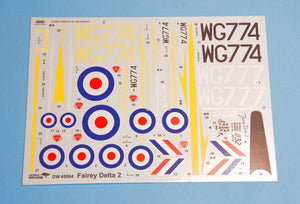 Calcas de la maqueta del avión experimental supersónico británico Faery Delta 2 en escala 1:48 de Dora Wings referencia 48064
