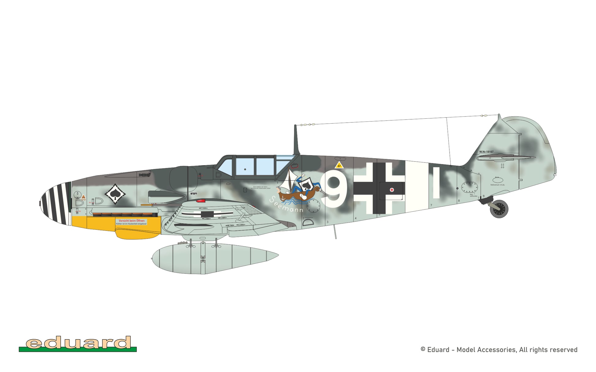 Decoración 1 de la maqueta del caza alemán Bf 109 G-6 en escala 1:48 Edición PorfiPACK de Eduard referencia 82167