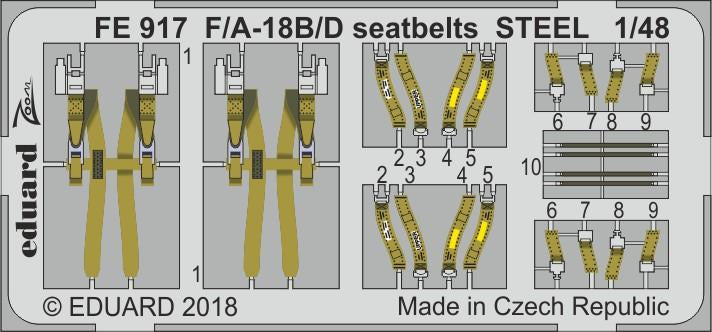 Fotograbados con los cinturones de seguridad para maquetas de Kinetic del caza F-18 en versiones B y D  en escala 1:48 de Eduard referencia FE917