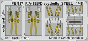Fotograbados con los cinturones de seguridad para maquetas de Kinetic del caza F-18 en versiones B y D  en escala 1:48 de Eduard referencia FE917