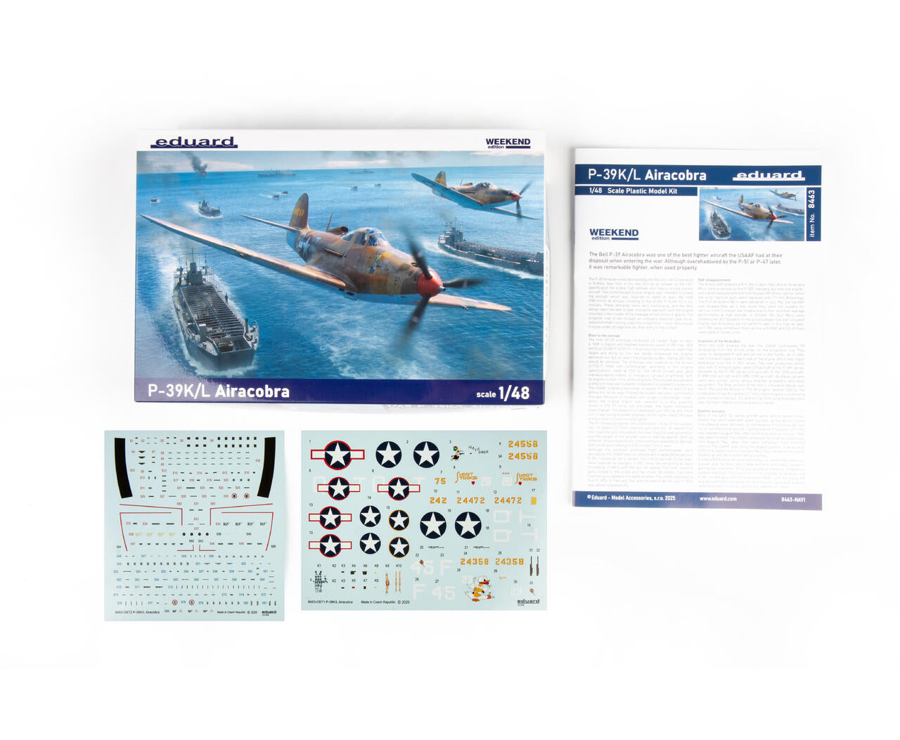 Contenido de la caja de la maqueta del caza norteamericano P-39 Aircoba en versiones K y L en escala 1:48 de Eduard referencia 8463