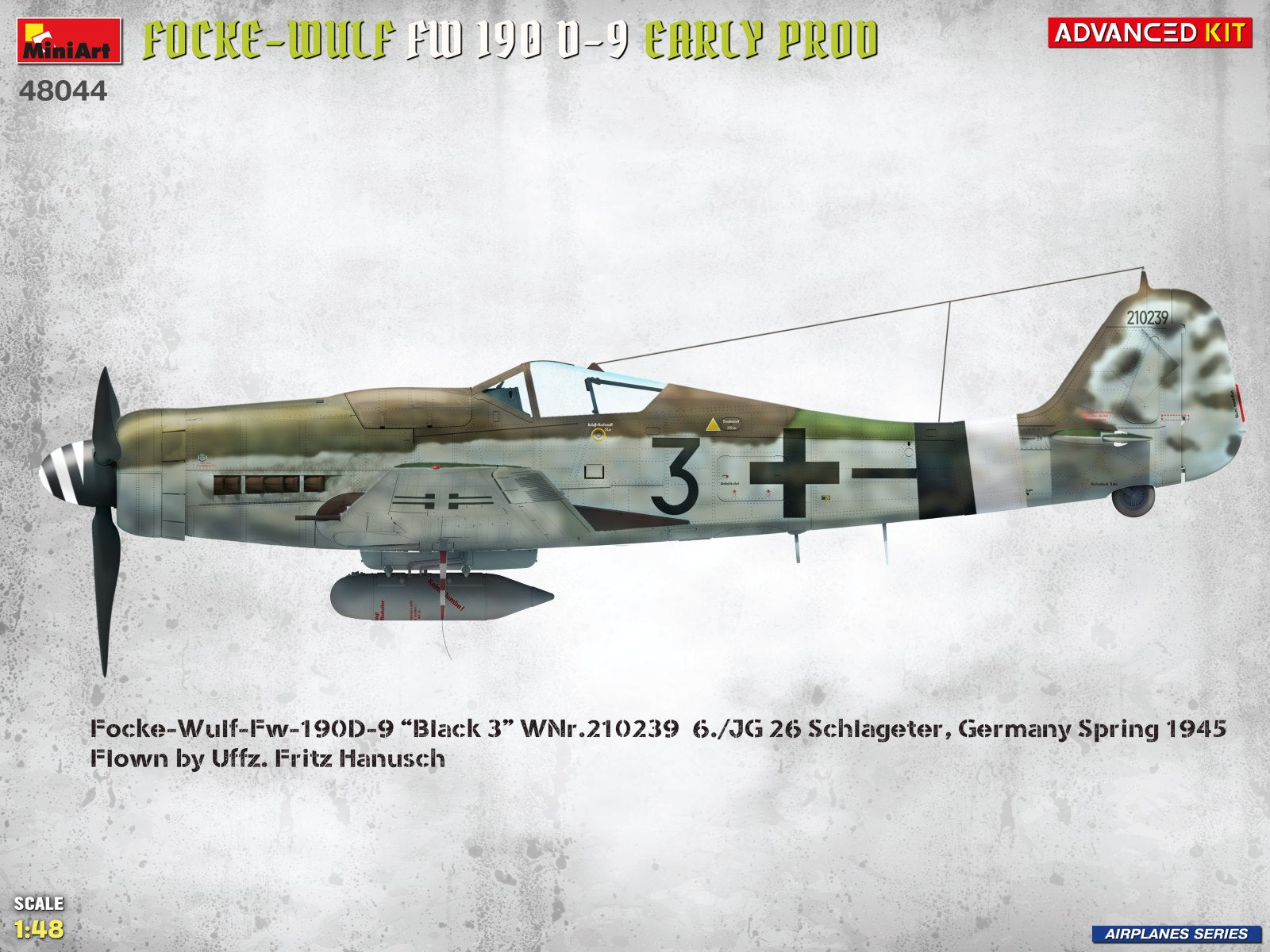 Decoración 1 de la maqueta del caza alemán Fw-190D9 versión inicial en escala 1:48 de Miniart referencia 48044