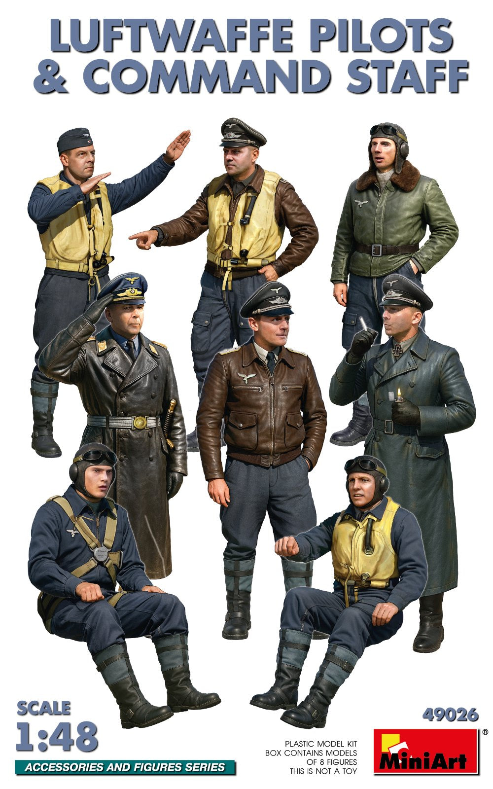Portada de la caja de las figuras de pilotos y mecánicos alemanes de la 2ª Guerra Mundial en escala 1:48 de Miniart referencia 49026