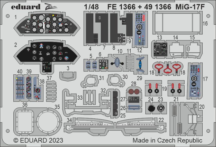 Set de fotograbados para interior y exterior del Mig-17F en escala 1:48 de Eduard referencia 491366