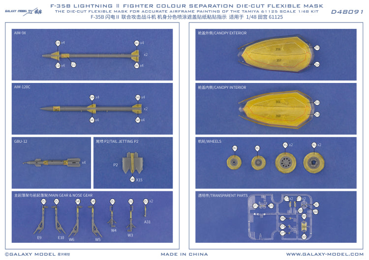 Instrucciones 5 del set de mascaras de Galaxy Hobby para la maqueta del avión embarcado norteamericano F35 B en escala 1:48 de Tamiya, referencia D48091
