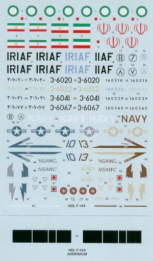 Set de calcas para caza F-14 A Tomcat en escala 1:48 de Hi Deacl Line referencia 48-021